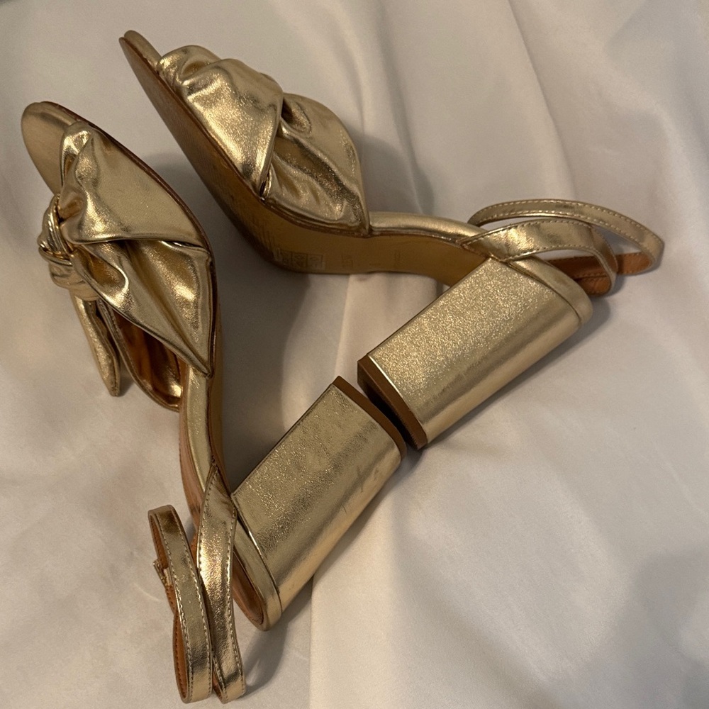 J. Crew Gold Bow Heeled Sandals - Picture 8 of 9